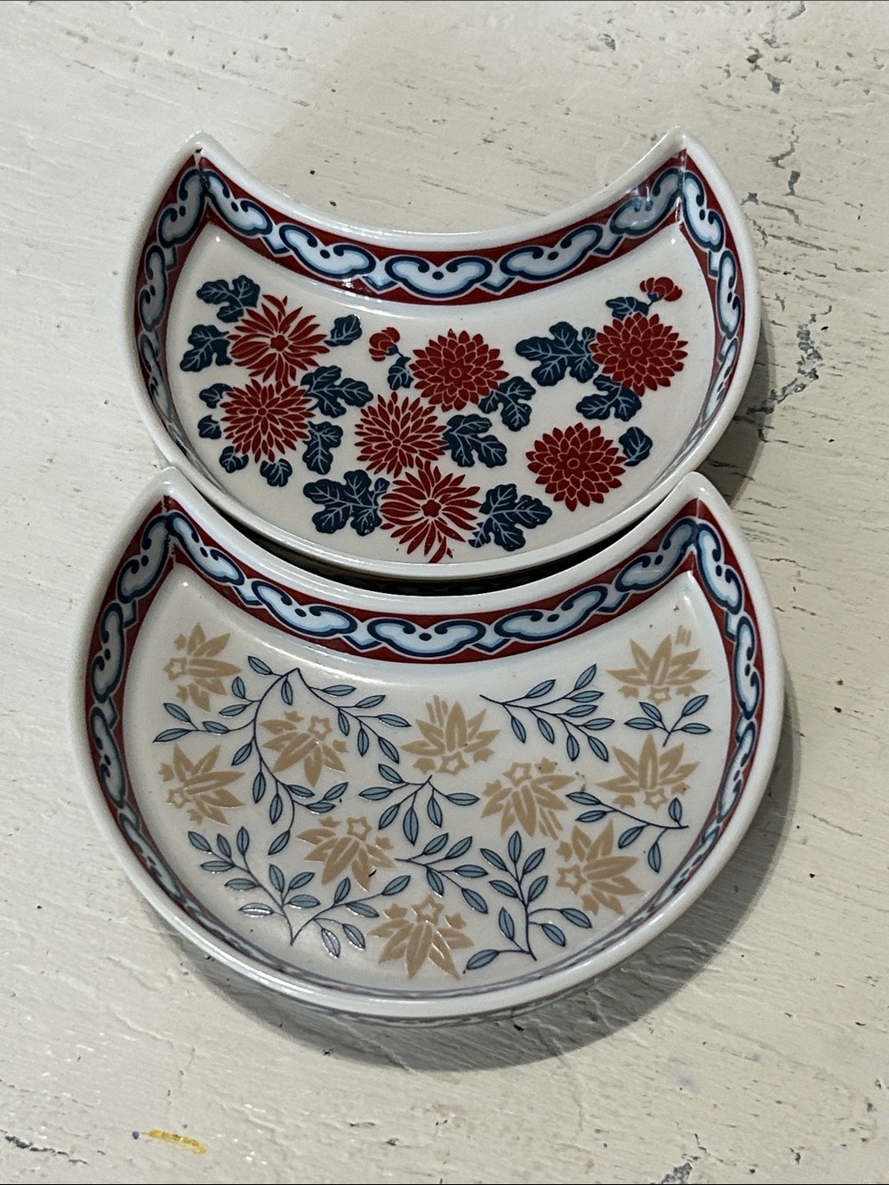 Vintage Decorative Floral Ceramic Dishes - Red, Blue & Cream